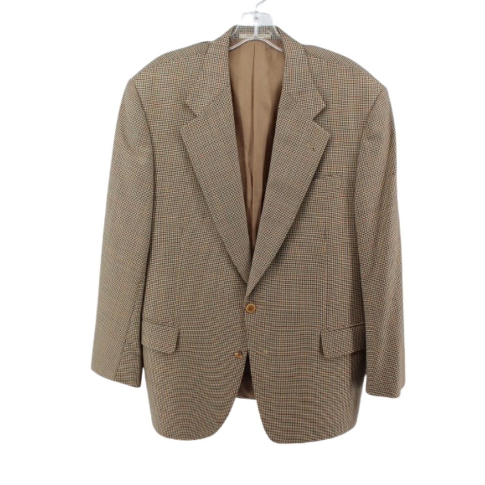VTG Mickey Spatz Nordstrom Blazer 43R Wool Tweed Houndstooth Sport Coat‎ Beige